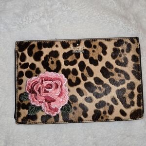 Kate Spade Leopard Print Clutch with Pink Rose